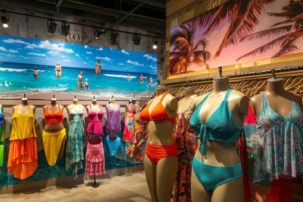 Tropical Swimwear Display in a Retail Store at On Beach Boutique & Gifts in Peachland, BC